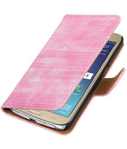 Roze Mini Slang booktype wallet cover voor Hoesje voor Samsung Galaxy J2 2016