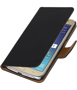Zwart Effen booktype wallet cover voor Hoesje voor Samsung Galaxy J2 2016