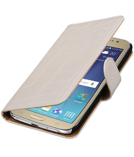 Wit Krokodil booktype wallet cover voor Hoesje voor Samsung Galaxy J2 2016