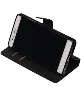 Zwart Hoesje voor Huawei P9 TPU wallet case booktype HM Book Zwart Hoesje voor Huawei P9 TPU wallet case booktype HM Book