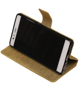 Goud Hoesje voor Huawei P9 TPU wallet case booktype HM Book Goud Hoesje voor Huawei P9 TPU wallet case booktype HM Book
