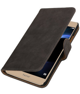 Grijs Hout booktype wallet cover voor Hoesje voor Huawei Honor V8