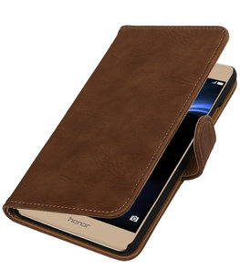 Bruin Hout booktype wallet cover voor Hoesje voor Huawei Honor V8
