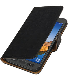 Zwart Krokodil booktype wallet cover voor Hoesje voor Samsung Galaxy S7 Active