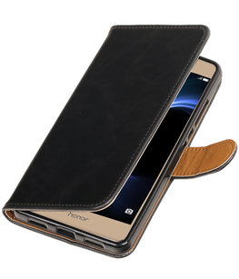 Zwart Pull-Up PU booktype wallet voor Hoesje voor Huawei Honor V8