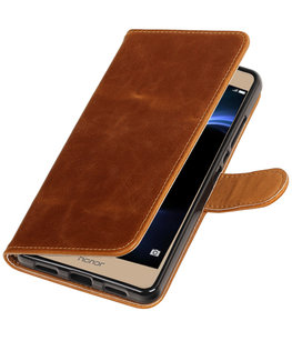 Bruin Pull-Up PU booktype wallet voor Hoesje voor Huawei Honor V8