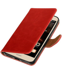Rood Pull-Up PU booktype wallet voor Hoesje voor Huawei Y5 II