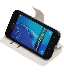 Wit Hoesje voor Samsung Galaxy J1 2016 TPU wallet case booktype HM Book