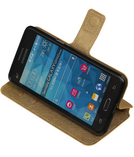Goud Hoesje voor Samsung Galaxy Grand Prime G530 TPU wallet case booktype HM Book