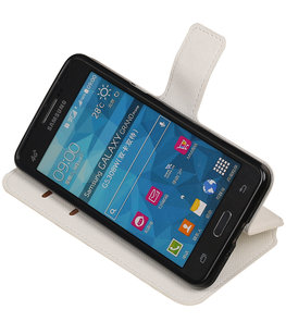 Wit Hoesje voor Samsung Galaxy Grand Prime G530 TPU wallet case booktype HM Book