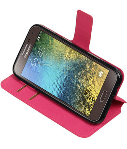 Roze Hoesje voor Samsung Galaxy E5 TPU wallet case booktype HM Book