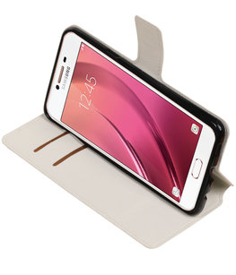 Wit Hoesje voor Samsung Galaxy C7 TPU wallet case booktype HM Book