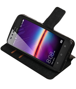 Zwart Hoesje voor Huawei Y3 II TPU wallet case booktype HM Book