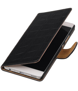 Zwart Krokodil booktype wallet cover voor Hoesje voor HTC Windows Phone 8S