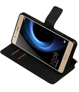Zwart Hoesje voor Huawei Honor V8 TPU wallet case booktype HM Book