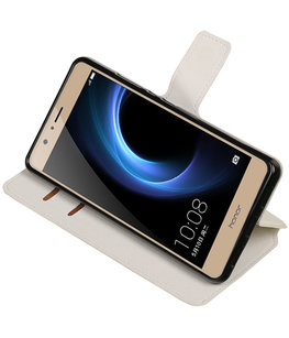 Wit Hoesje voor Huawei Honor V8 TPU wallet case booktype HM Book