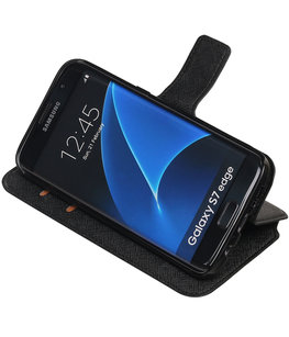 Zwart Hoesje voor Samsung Galaxy S7 Edge TPU wallet case booktype HM Book