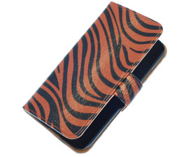 Hoesje voor HTC One M7 Zebra Donker Bruin Booktype Wallet Hoesje voor HTC One M7 Zebra Donker Bruin Booktype Wallet