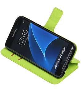 Groen Hoesje voor Samsung Galaxy S7 Edge TPU wallet case booktype HM Book