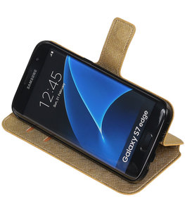 Goud Hoesje voor Samsung Galaxy S7 Edge TPU wallet case booktype HM Book