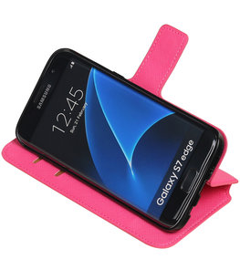 Roze Hoesje voor Samsung Galaxy S7 Edge TPU wallet case booktype HM Book