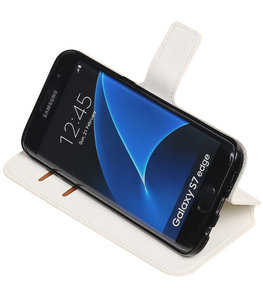 Wit Hoesje voor Samsung Galaxy S7 Edge TPU wallet case booktype HM Book