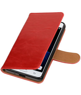 Rood Pull-Up PU booktype wallet voor Hoesje voor Samsung Galaxy J3 Pro