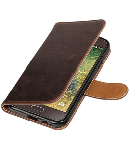 Mocca Pull-Up PU booktype wallet voor Hoesje voor Samsung Galaxy E5