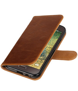 Bruin Pull-Up PU booktype wallet voor Hoesje voor Samsung Galaxy E5