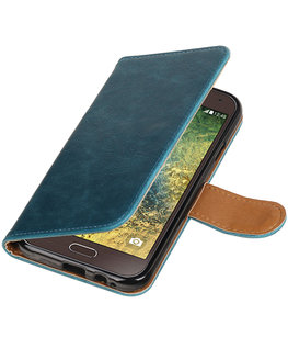 Blauw Pull-Up PU booktype wallet voor Hoesje voor Samsung Galaxy E5