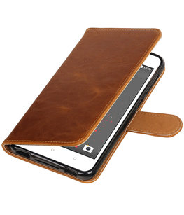 Bruin Pull-Up PU booktype wallet voor Hoesje voor HTC Desire 825