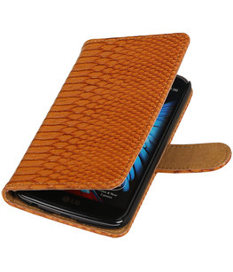 Bruin Slang booktype wallet cover voor Hoesje voor LG K10 Bruin Slang booktype wallet cover voor Hoesje voor LG K10