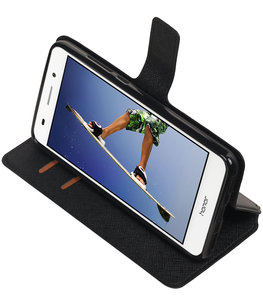 Zwart Hoesje voor Huawei Honor Y6 II TPU wallet case booktype HM Book