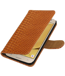 Bruin Slang booktype wallet cover voor Hoesje voor Samsung Galaxy J2 2016