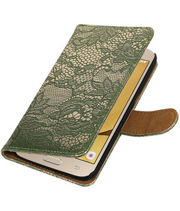 Donker Groen Lace booktype wallet cover voor Hoesje voor Samsung Galaxy J2 2016