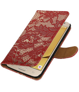 Rood Lace booktype wallet cover voor Hoesje voor Samsung Galaxy J2 2016