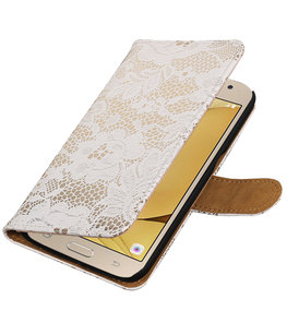 Wit Lace booktype wallet cover voor Hoesje voor Samsung Galaxy J2 2016