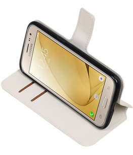 Wit Hoesje voor Samsung Galaxy J2 2016 TPU wallet case booktype HM Book