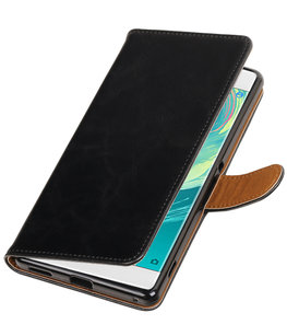 Zwart Pull-Up PU booktype wallet voor Hoesje voor Sony Xperia C6