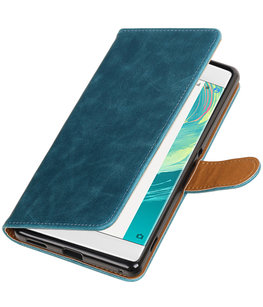 Blauw Pull-Up PU booktype wallet voor Hoesje voor Sony Xperia C6