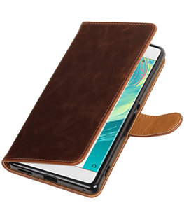 Mocca Pull-Up PU booktype wallet voor Hoesje voor Sony Xperia C6