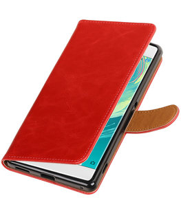 Rood Pull-Up PU booktype wallet voor Hoesje voor Sony Xperia C6
