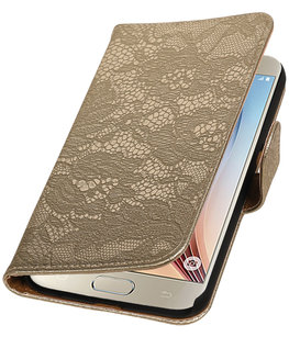 Goud Lace Booktype Hoesje voor Samsung Galaxy S7 Plus Wallet Cover