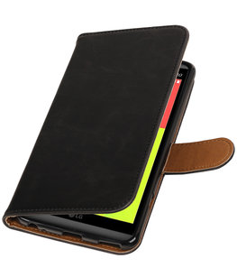 Zwart Pull-Up PU booktype wallet voor Hoesje voor LG V20