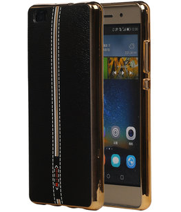M-Cases Zwart Leder Design TPU back case cover voor Hoesje voor Huawei P8 Lite