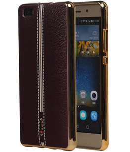 M-Cases Bruin Leder Design TPU back case cover voor Hoesje voor Huawei P8 Lite