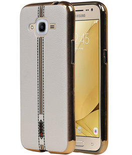 M-Cases Wit Leder Design TPU back case voor Hoesje voor Samsung Galaxy J2 2016