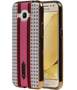 M-Cases Roze Paars Ruit Design TPU back case voor Hoesje voor Samsung Galaxy J2 2016