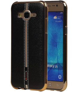 M-Cases Zwart Leder Design TPU back case voor Hoesje voor Samsung Galaxy J5 2015