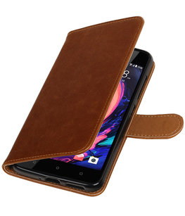 Bruin Pull-Up PU booktype wallet cover voor Hoesje voor HTC Desire 10 Pro